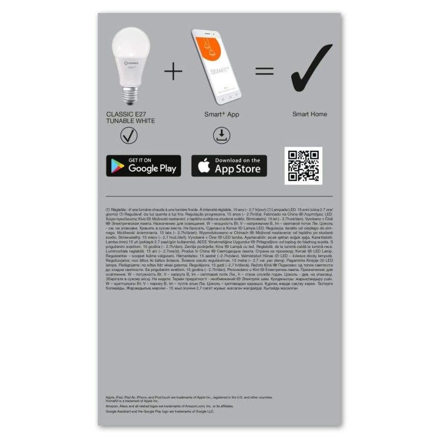 ZESTAW 3× LED Żarówka ściemnialna SMART+ E27/14W/230V 2700K-6500K Wi-Fi - Ledvance